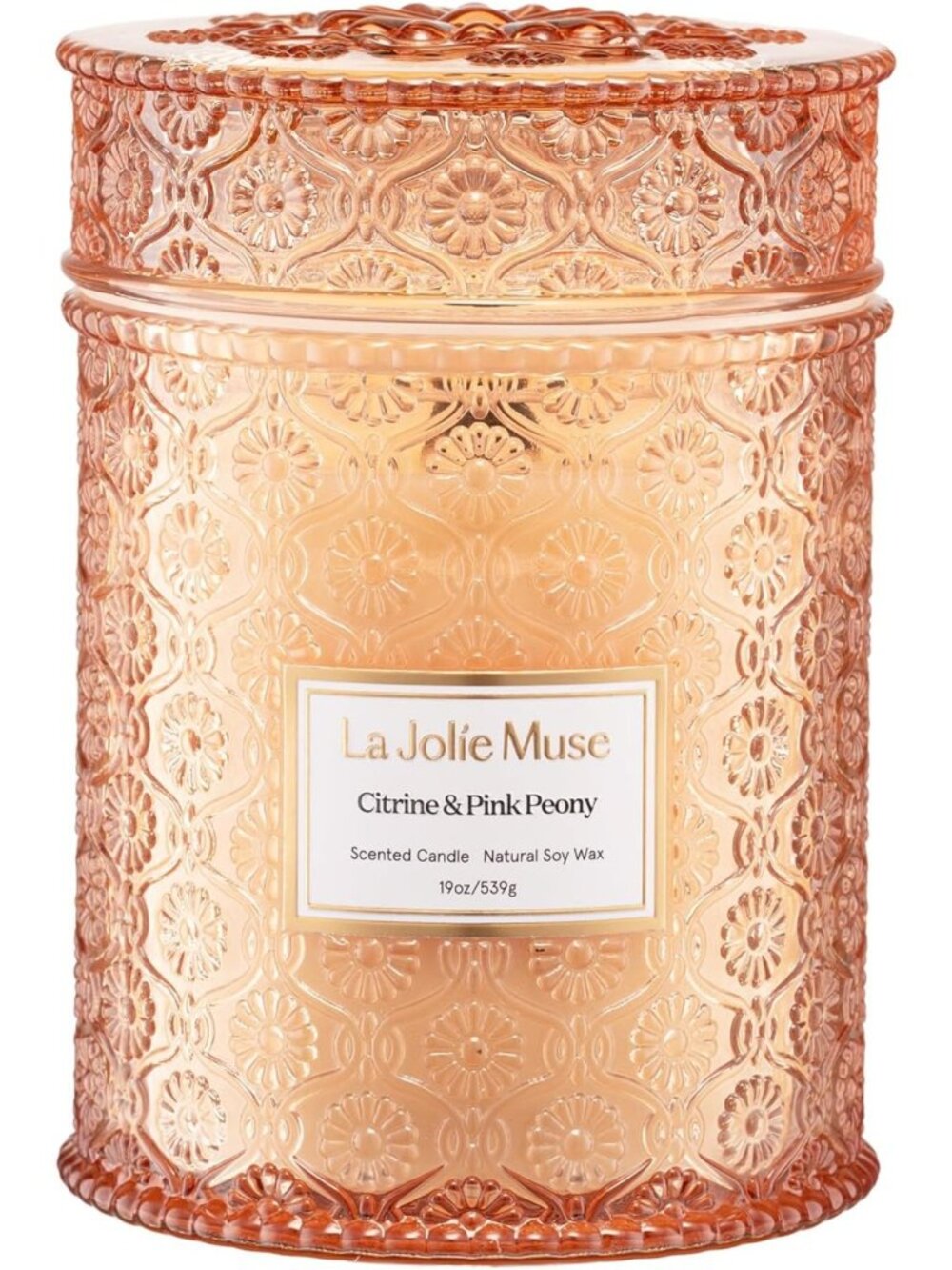 Citrine Pink Peony Scented Candle - 19 oz Natural Soy Wax for Home Decor